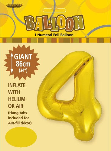 Gold "4" Numeral Foil Balloon 86cm (34")